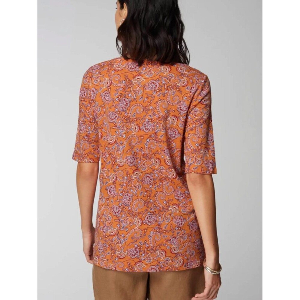 J.Jill Pima-Slub Scoop-Neck Side-Slit Tee Medium Petite Apricot Paisley - Picture 3 of 9
